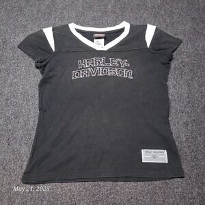 Harley Davidson Women T Shirt Size Small Black Studded Logo Cap Sleeve